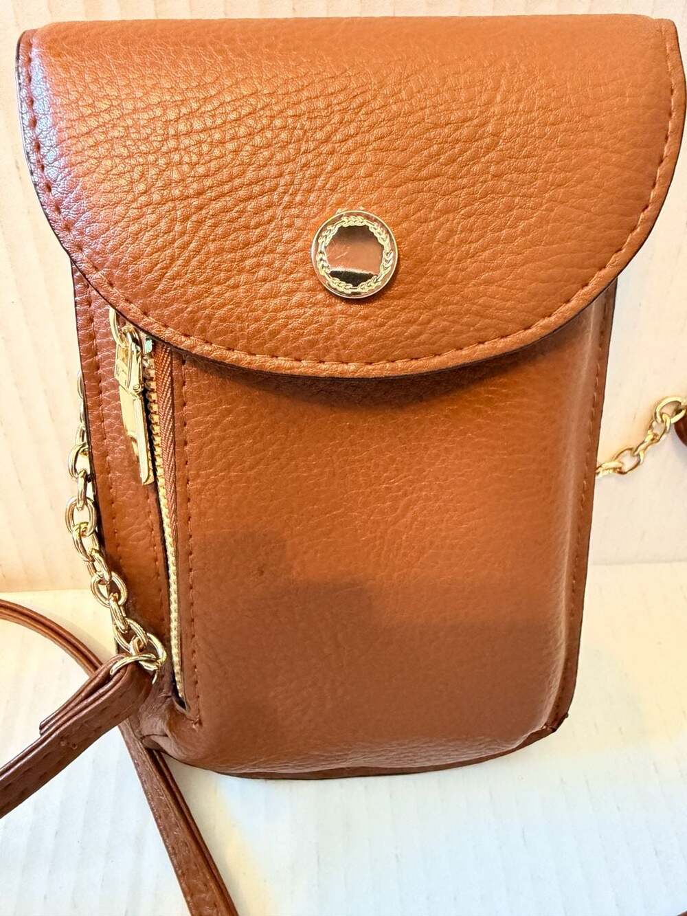 Apt. 9 Safe Keeper RFID Cognac Vegan Leather Mini Crossbody Cell Phone Purse
